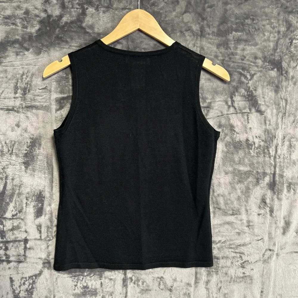 Pierre Cardin Shell Top Women's Small Black Wool Blend Floral Embroidered Preppy